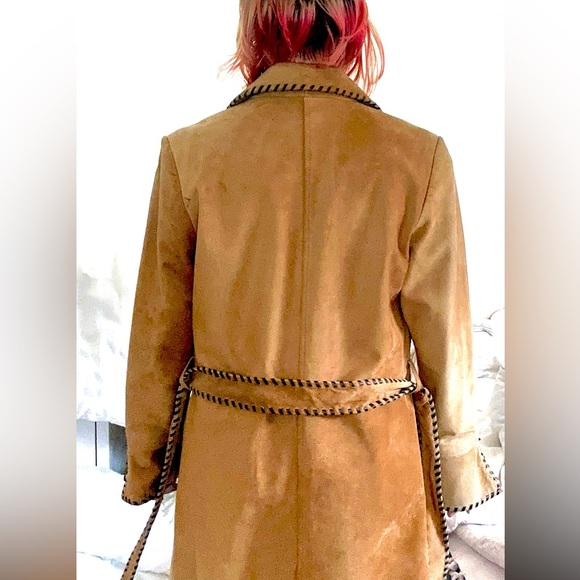 Boutique 60s Suede Rockstar Coat w/belt Handmade Leather Stitching - Picture 3 of 9